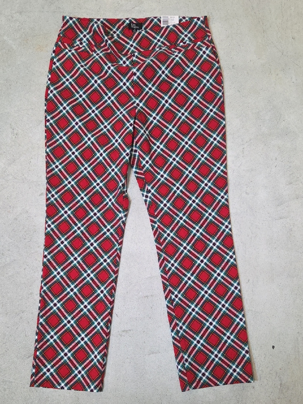 Kim Rogers Red Tartan Plaid Stretch Casual Pants Accent Stripes Size 16 NEW